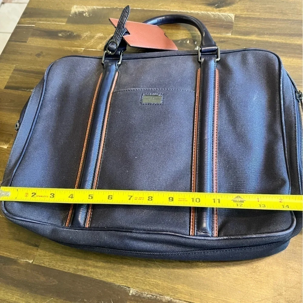 Ted Baker Navy Blue Laptop Bag Case Travel Luggage Padded Double Zipper Leather